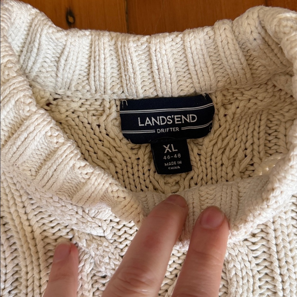 ⬇️⭐️ Lands' End Cream Cable Knit Sweater 100% Cotton Size XL - Picture 2 of 6